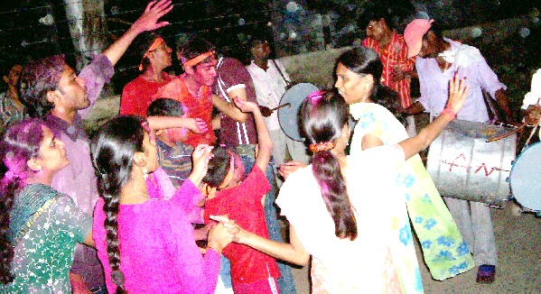 a family dancing in procession